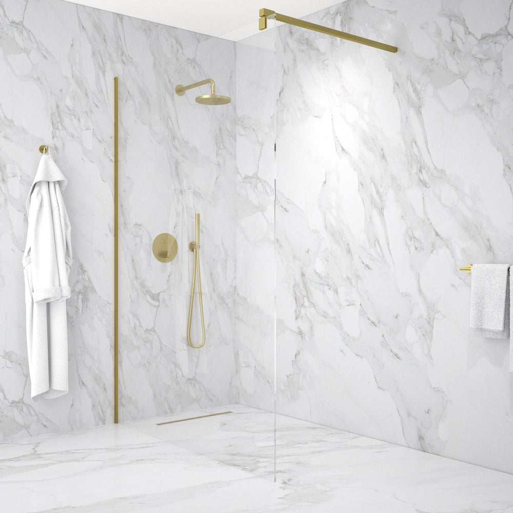 Wet Room Left Or Right Handed Glass Panel With 1.2m Stabilising Bar - Brushed Brass 1400mm