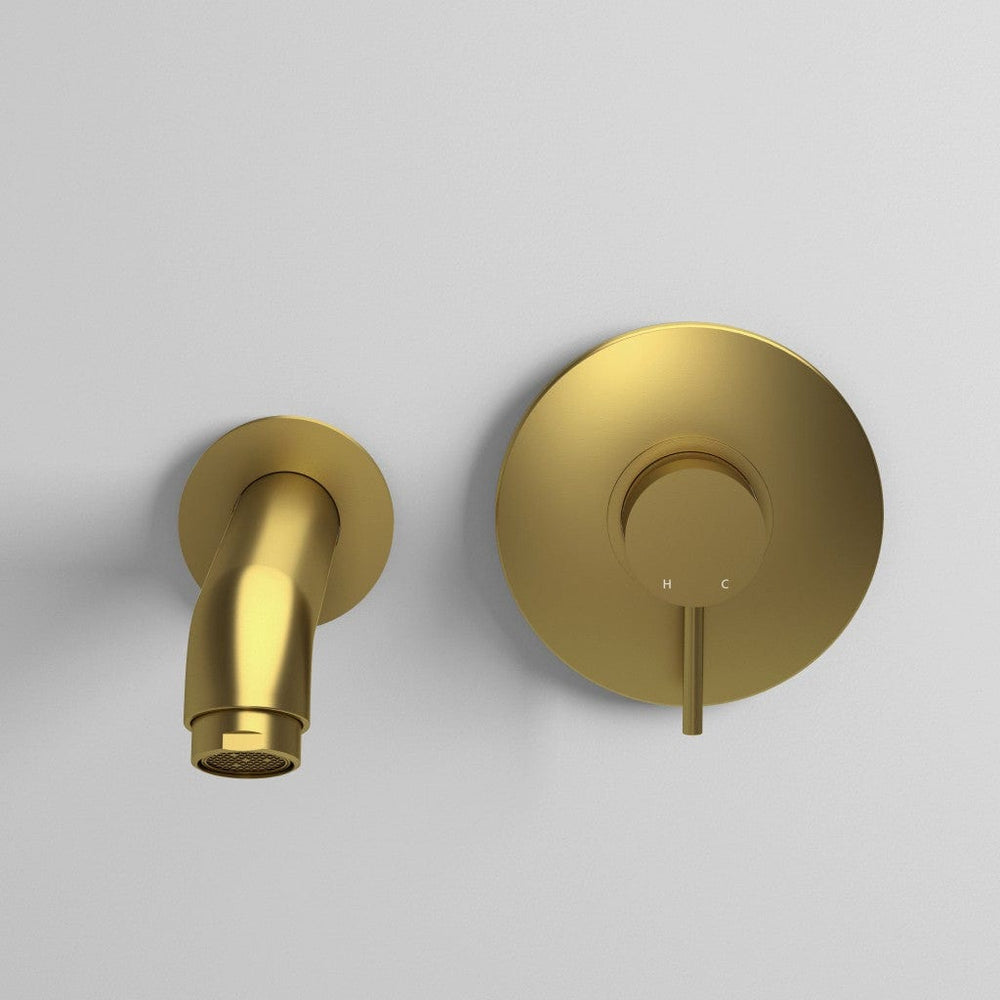 Wall Mounted Bath Mixer Tap Complete with Spout - Brushed Brass