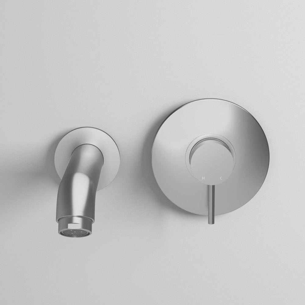 Brushed Steel Wall Mounted Bath Tap & Spout