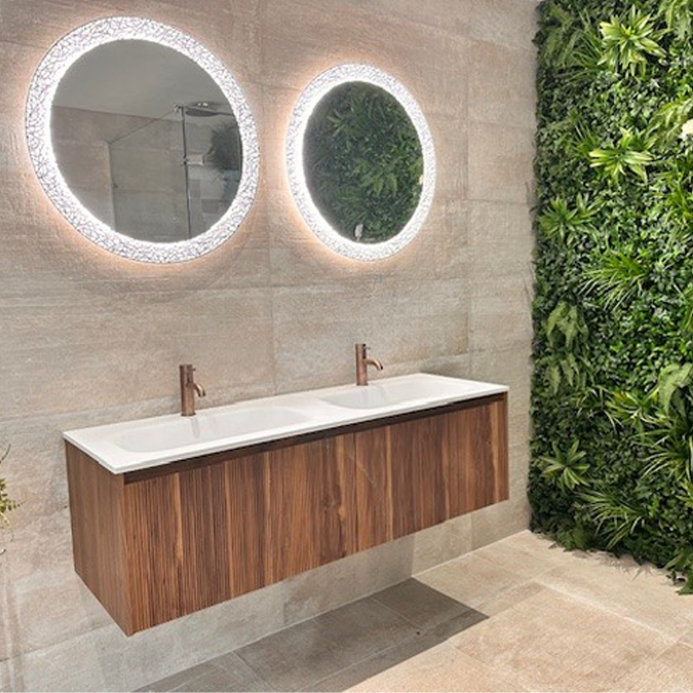 Scanalato Single Drawer Vanity Unit With Beyondstone Double Basin - Walnut 1200mm