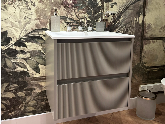 Scanalato Double Drawer Countertop Vanity Unit - Soft Taupe 600mm