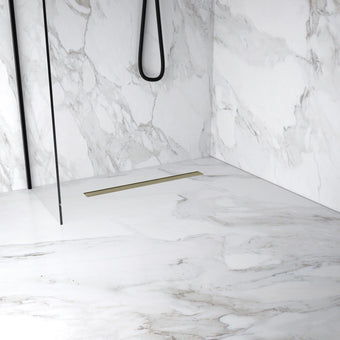Complete Screed Floor Wet Room Solution with 60cm Linear Drain - Light Brushed Brass