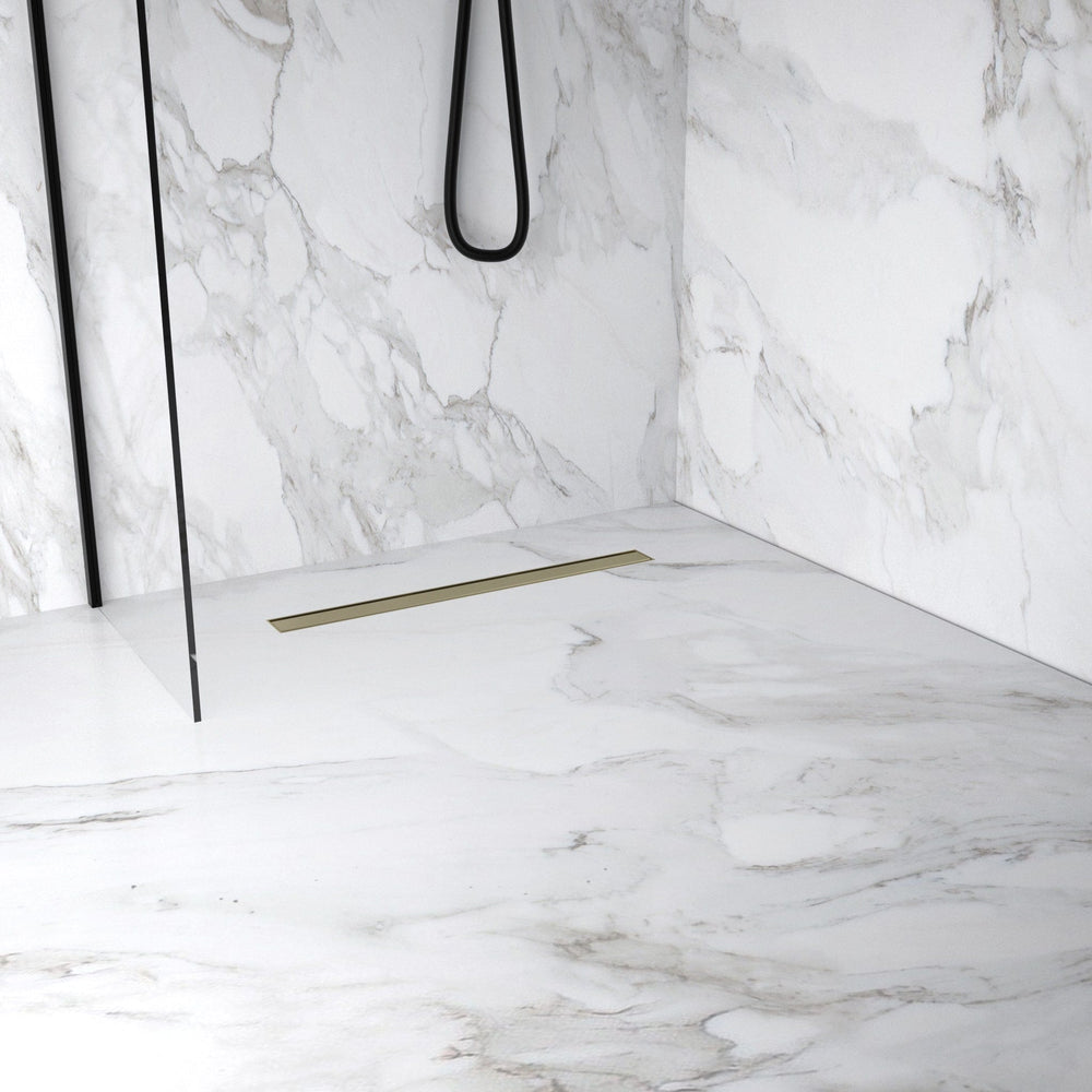 Small Wet Room In A Box For Timber Floors 120cm x 90cm with Drain - Light Brushed Brass