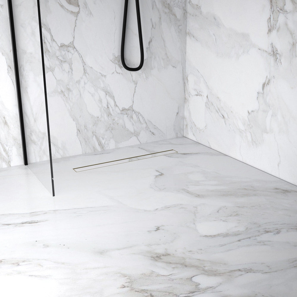 Complete Screed Floor Wet Room Solution with 60cm Linear Drain - Light Brushed Brass