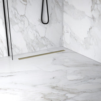 Complete Screed Floor Wet Room Solution with 80cm Linear Drain - Light Brushed Brass