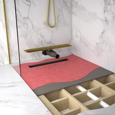 Large Wet room in a Box for Timber Floors 160cm x 90cm with Drain - Brushed Brass