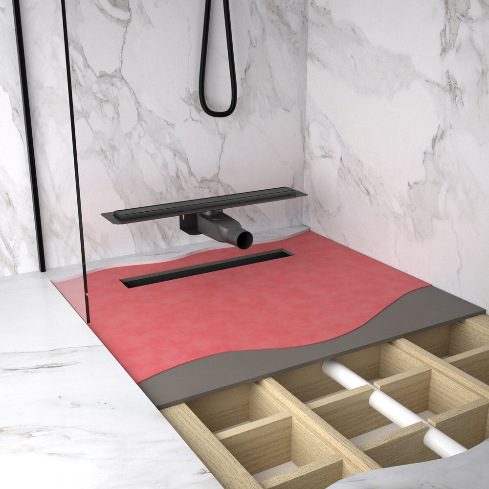 Large Wet Room in a Box for Timber Floors 160cm x 90cm with Drain - Brushed Gunmetal