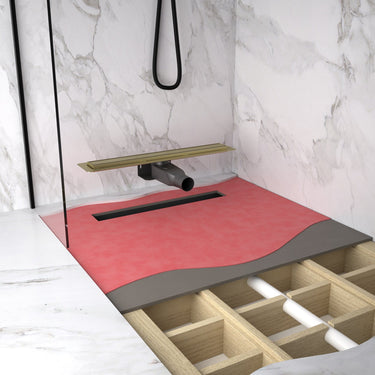 Small Wet Room In A Box For Timber Floors 120cm x 90cm with Drain - Light Brushed Brass