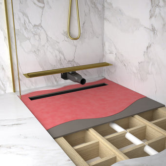 Extra Large Wet Room in a Box for Timber Floors 160cm x 100cm with Drain - Brushed Brass