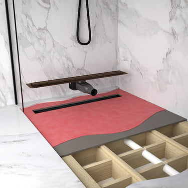 Extra Large Wet Room in a Box for Timber Floors 160cm x 100cm with Drain - Brushed Bronze