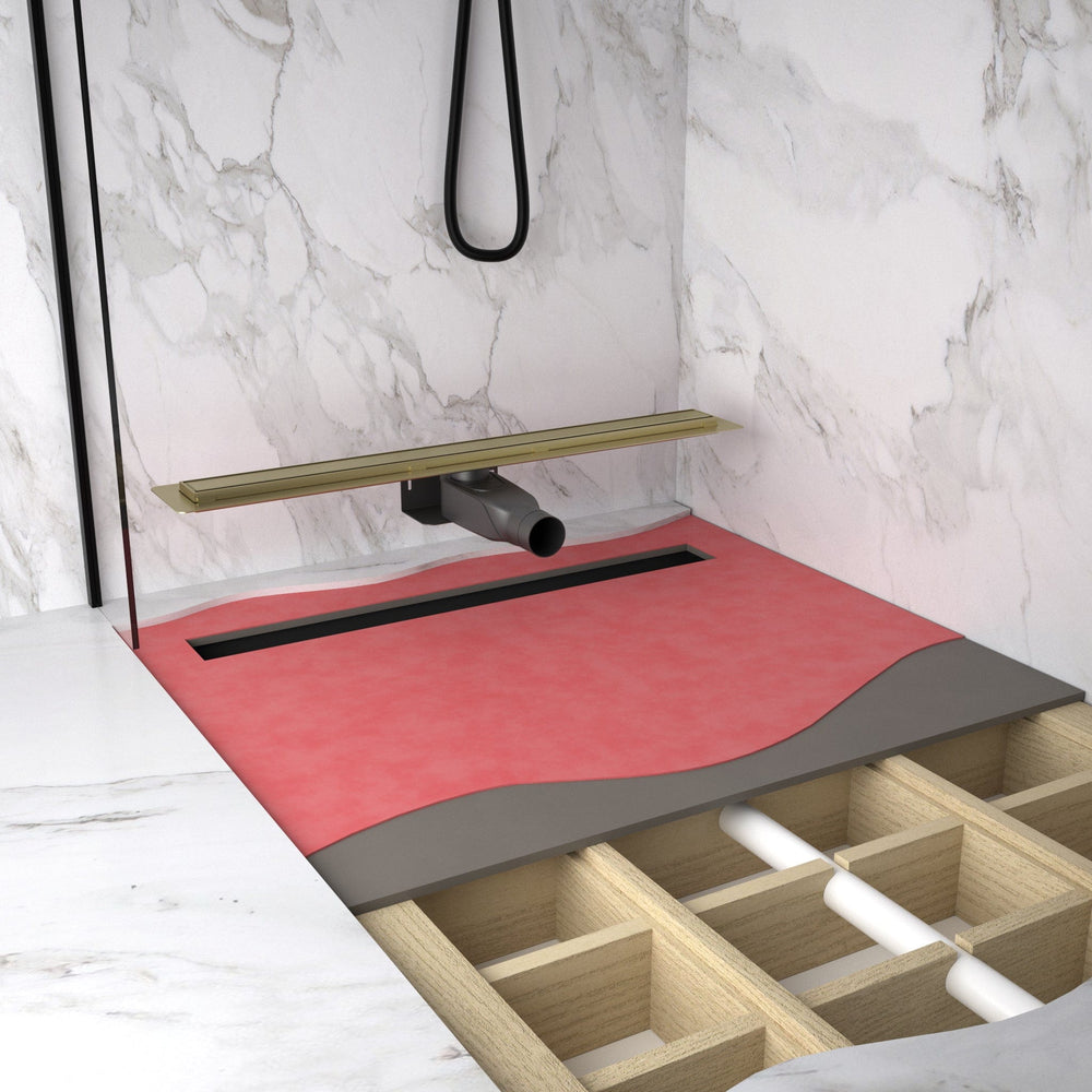 Extra Large Wet Room in a Box for Timber Floors 160cm x 100cm with Drain - Light Brushed Brass