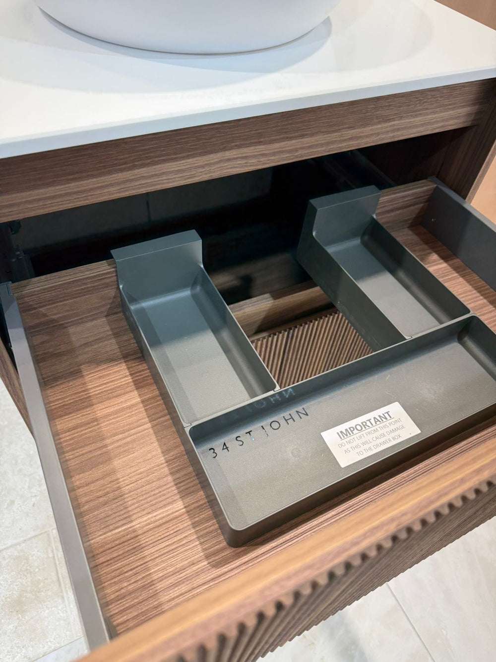 Scanalato Double Drawer Countertop Vanity Unit - Walnut 600mm