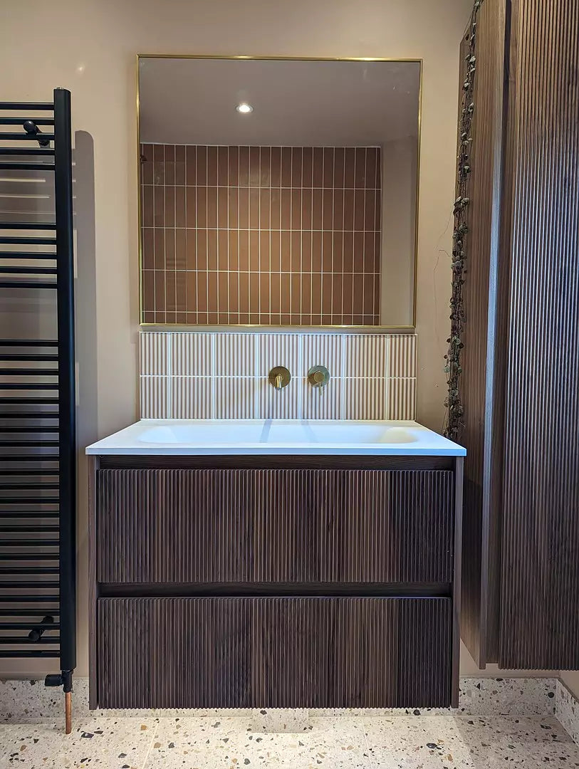 Double Drawer Walnut Vanity Unit Basin 600mm - Scanalato