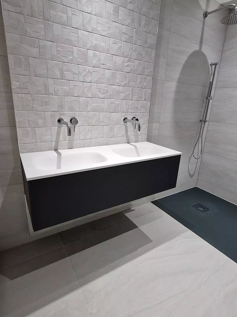 Raffinata One Drawer Vanity Unit With Beyondstone Double Basin - Matt Graphite 1200mm