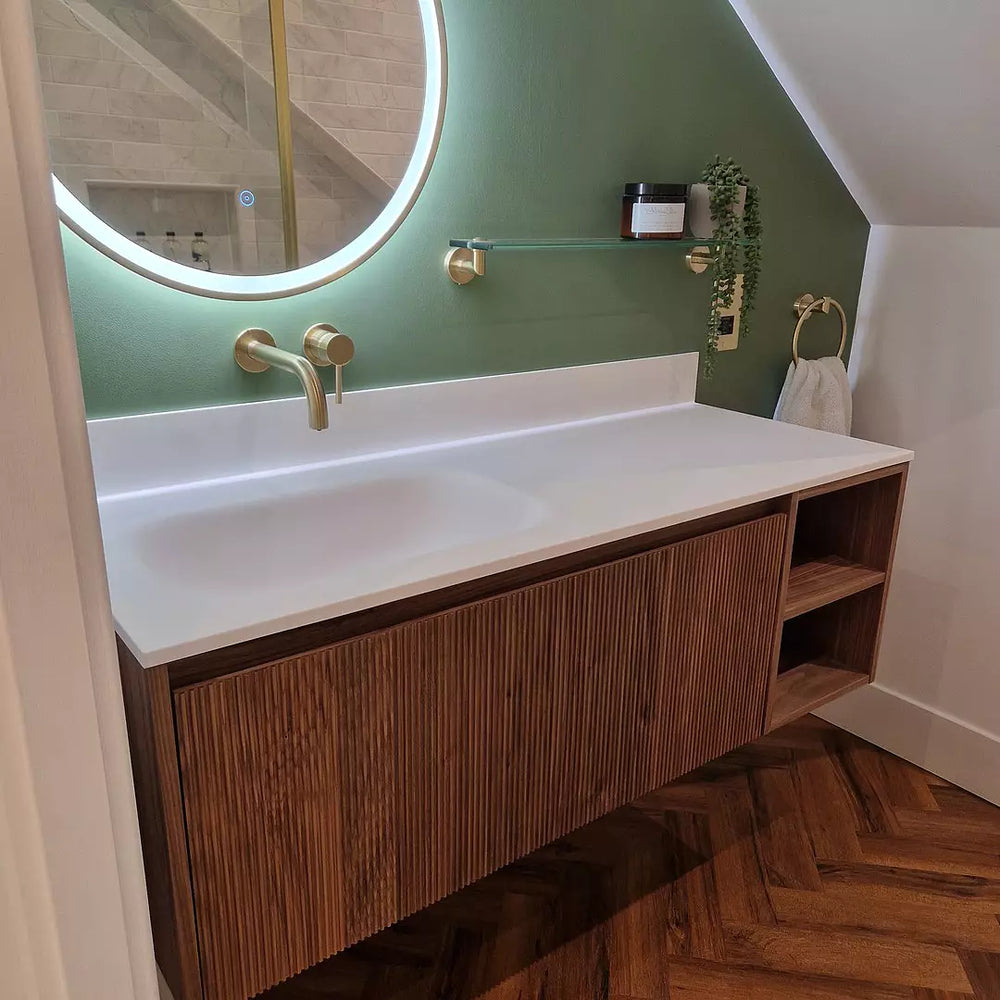 Single Drawer Walnut Vanity Unit & Basin 1200mm - Scanalato