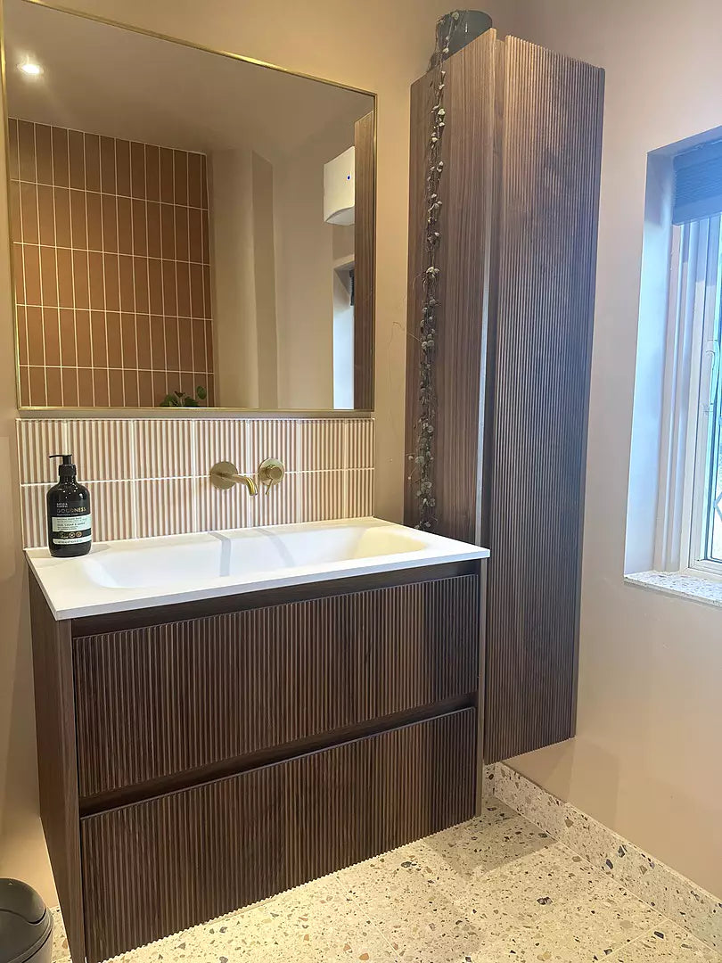 Double Drawer Walnut Vanity Unit Basin 600mm - Scanalato