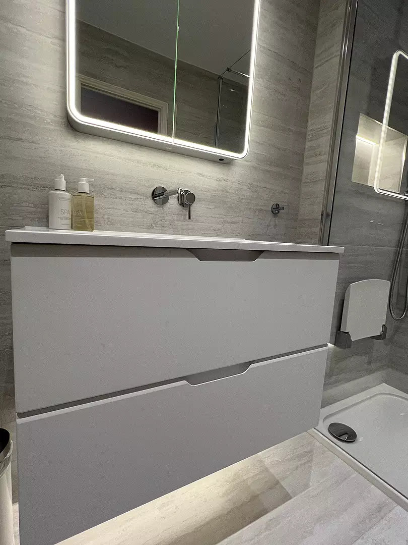 Tasca Two Drawer Vanity Unit With Beyondstone Basin - Matt White 800mm