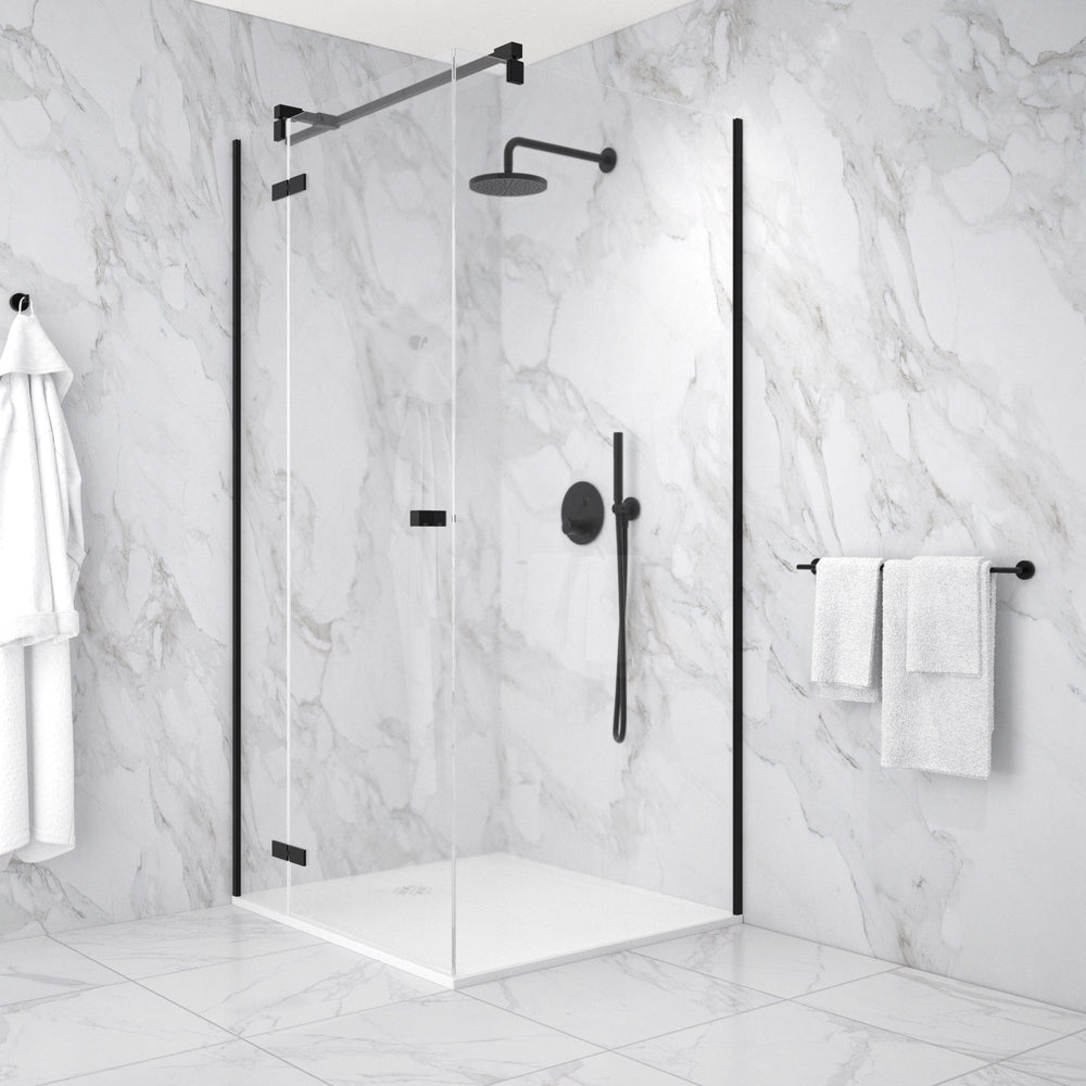 Hinged 1000mm Shower Door & 900mm Side Panel - Matt Black