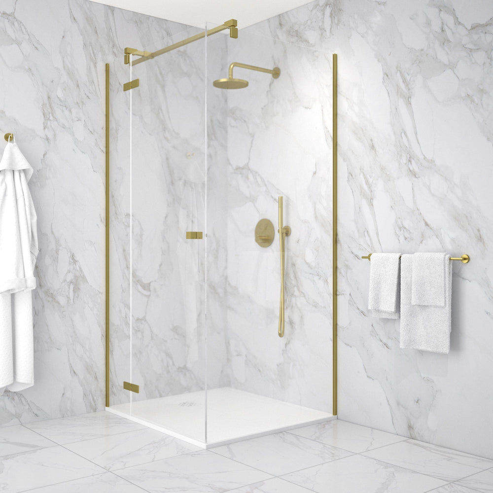 Hinged 1000mm Shower Door & 900mm Side Panel - Brushed Brass