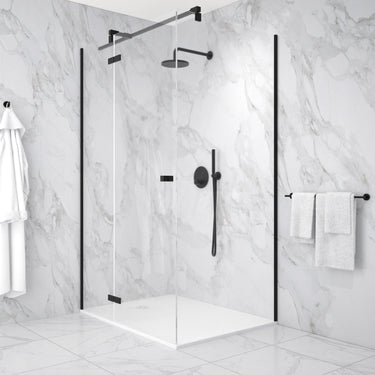 Hinged 1200mm Shower Door & 1000mm Side Panel - Matt Black