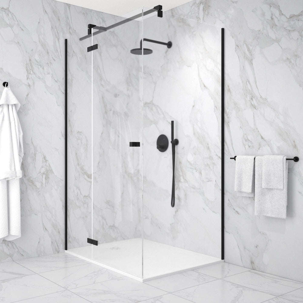 Hinged 1200mm Shower Door & 1000mm Side Panel - Matt Black