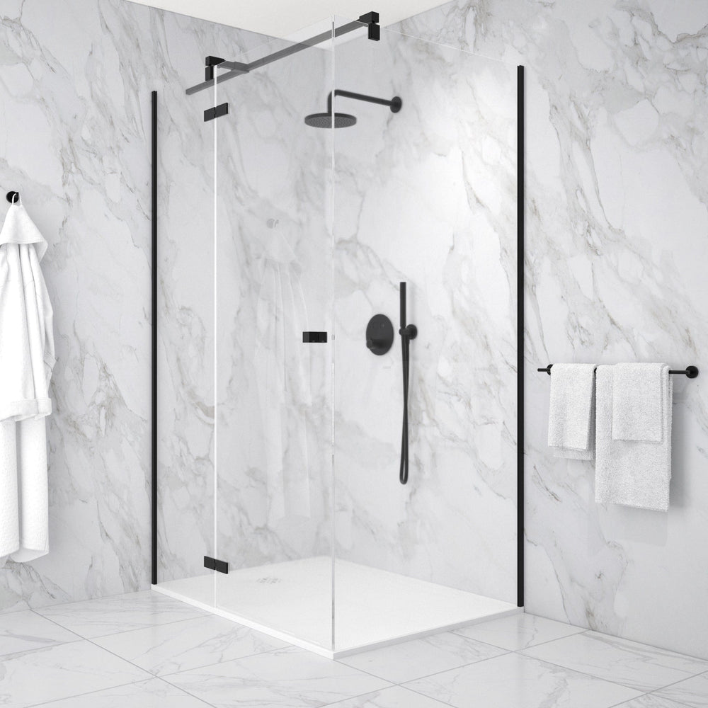 Hinged 1200mm Shower Door & 900mm Side Panel - Matt Black