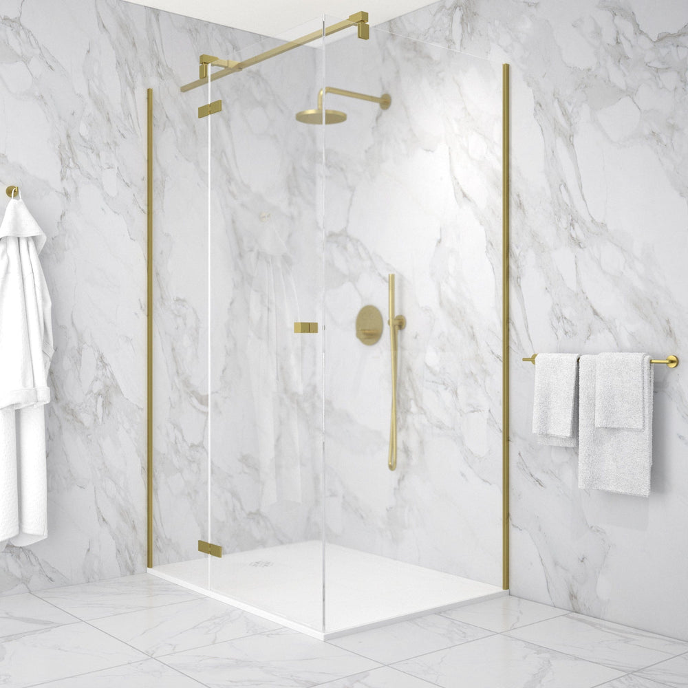 Hinged 1200mm Shower Door & 900mm Side Panel - Brushed Brass