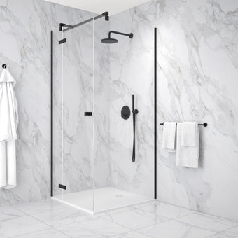 Hinged 900mm Shower Door & 900mm Side Panel - Matt Black