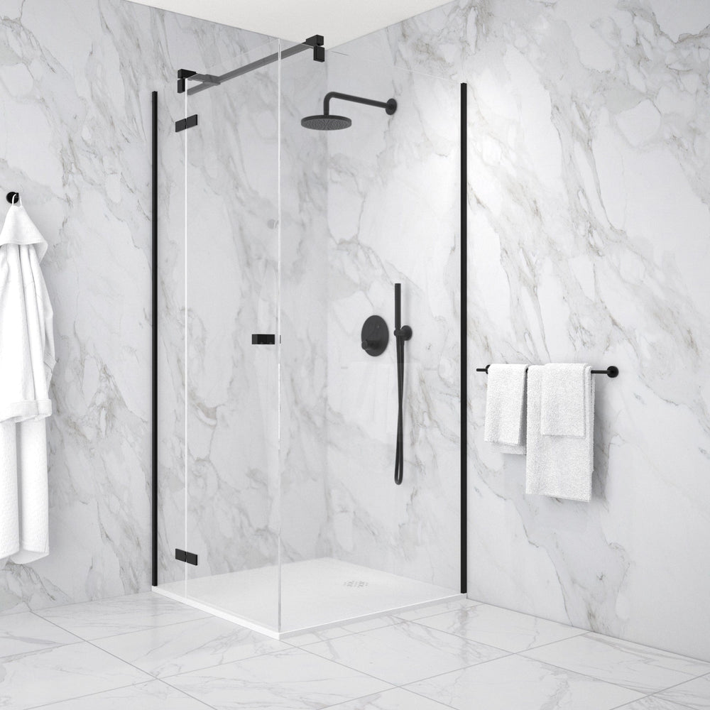 Hinged 900mm Shower Door & 900mm Side Panel - Matt Black
