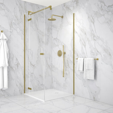 Hinged 900mm Shower Door & 900mm Side Panel - Brushed Brass