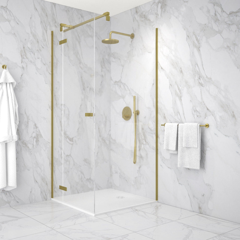 Hinged 900mm Shower Door & 900mm Side Panel - Brushed Brass