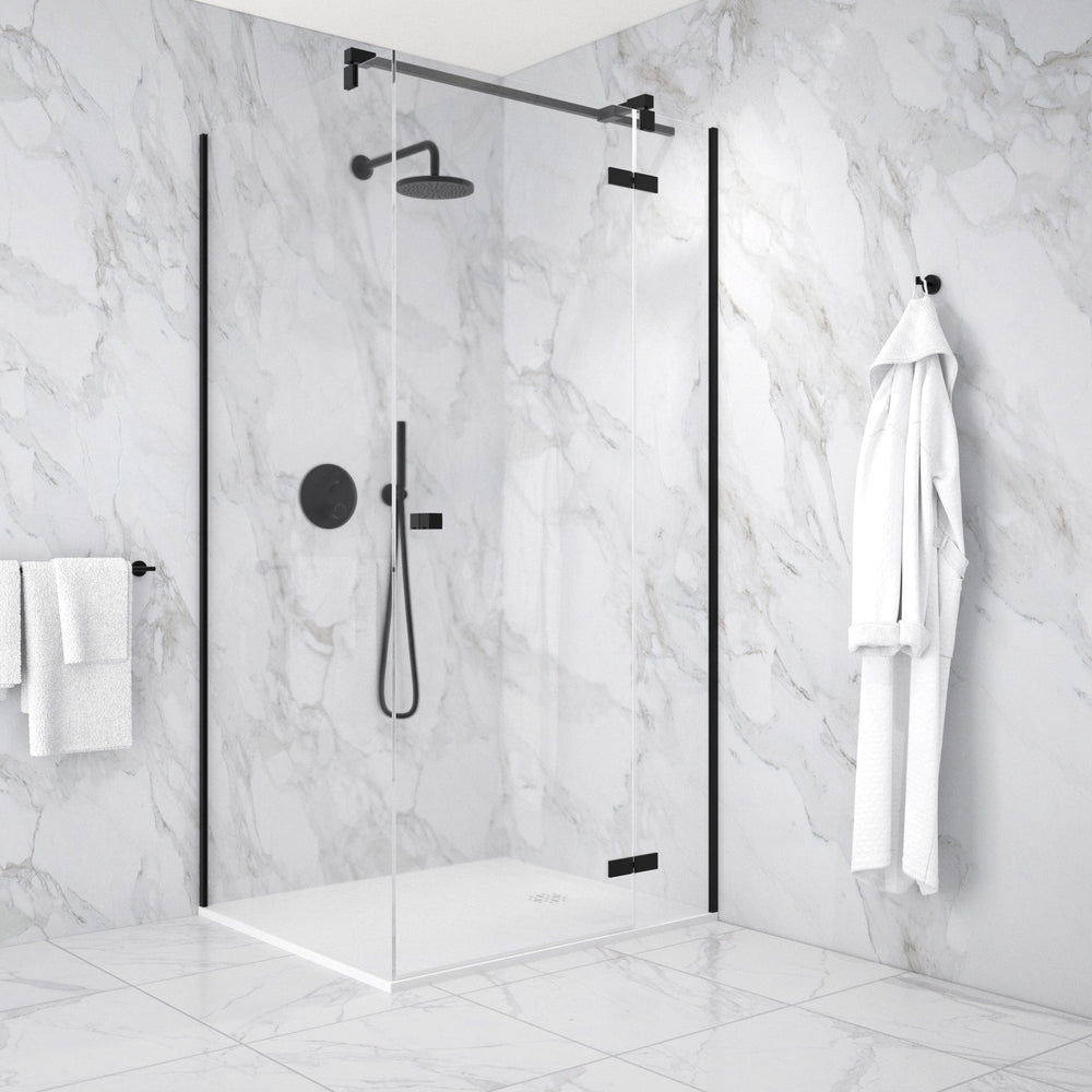 Hinged 1000mm Shower Door & 900mm Side Panel - Matt Black