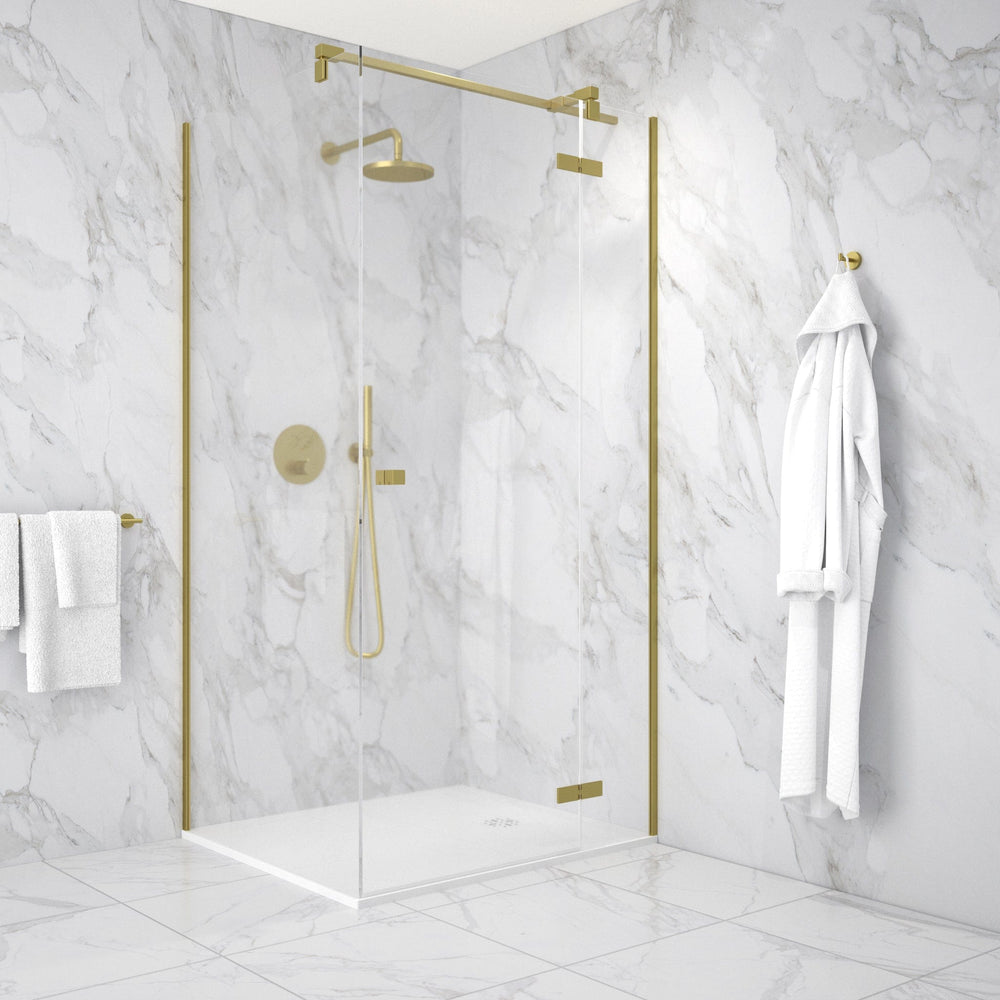 Hinged 1000mm Shower Door & 900mm Side Panel - Brushed Brass