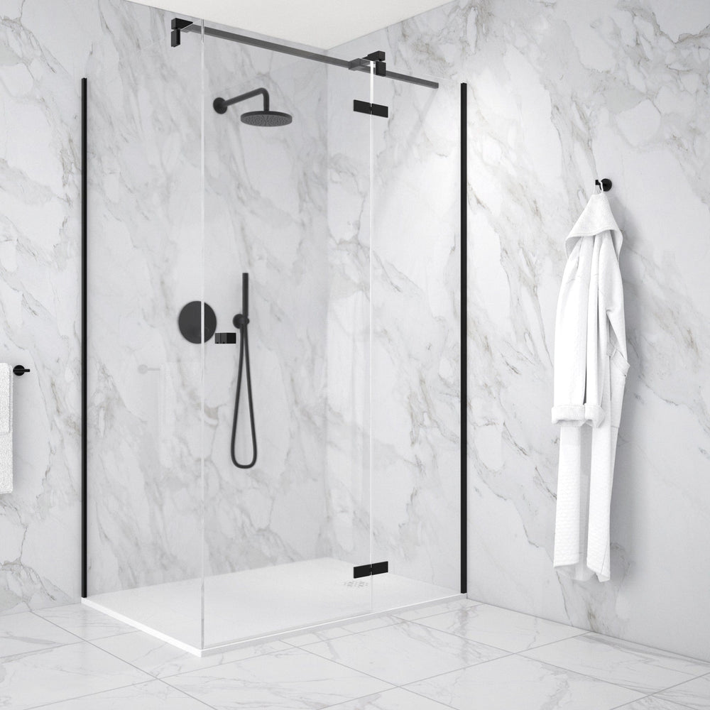 Hinged 1200mm Shower Door & 900mm Side Panel - Matt Black