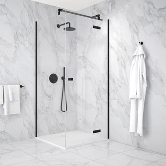 Hinged 900mm Shower Door & 900mm Side Panel - Matt Black