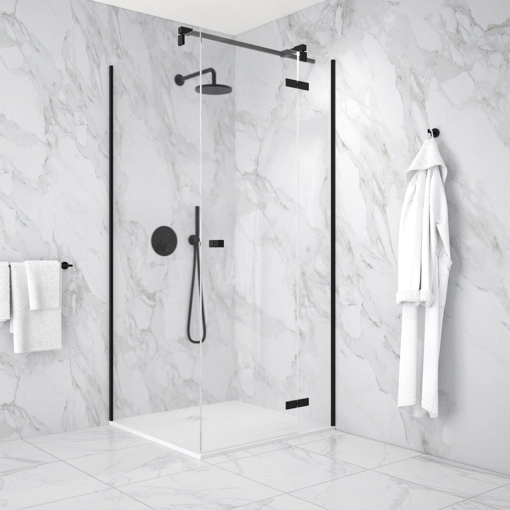 Hinged 900mm Shower Door & 900mm Side Panel - Matt Black