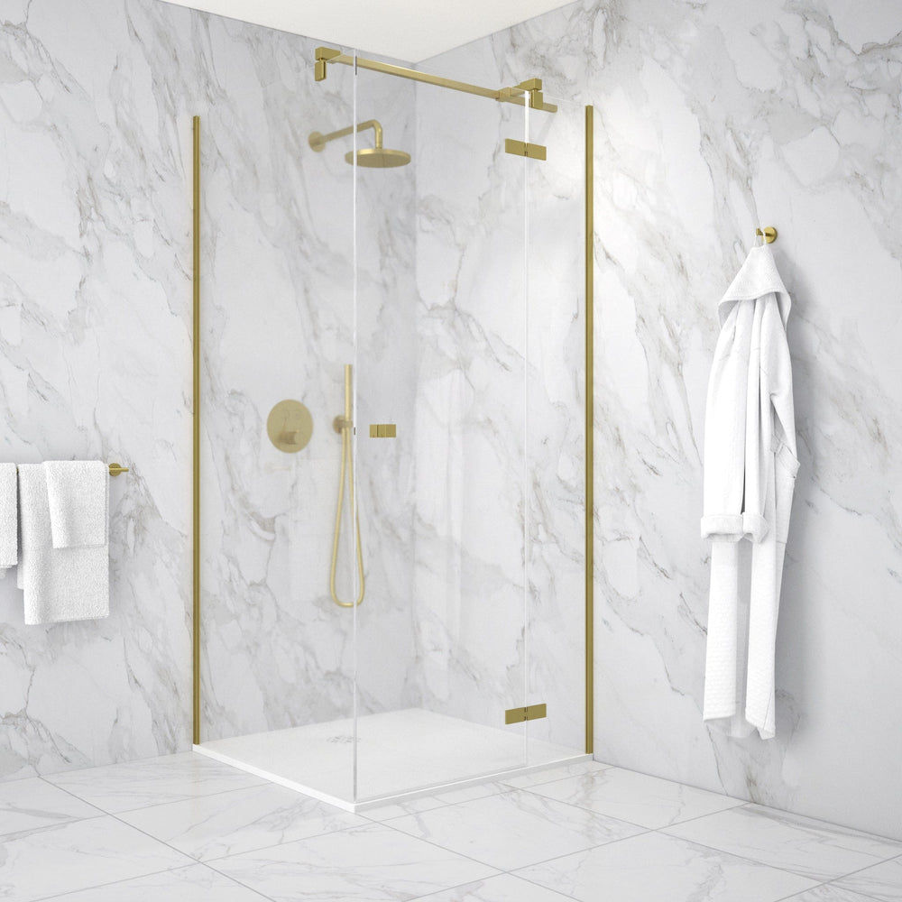 Hinged 900mm Shower Door & 900mm Side Panel - Brushed Brass